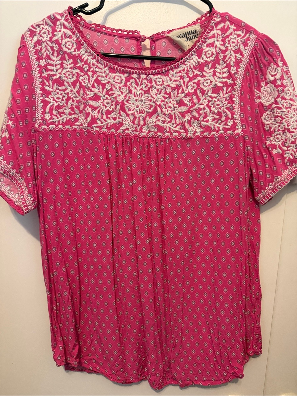Savanna Jane Hot Pink Embroidered Short Sleeve Blouse